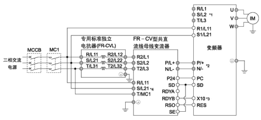 FR-CV-H22K三菱共直流母線變流器接線端子說(shuō)明：